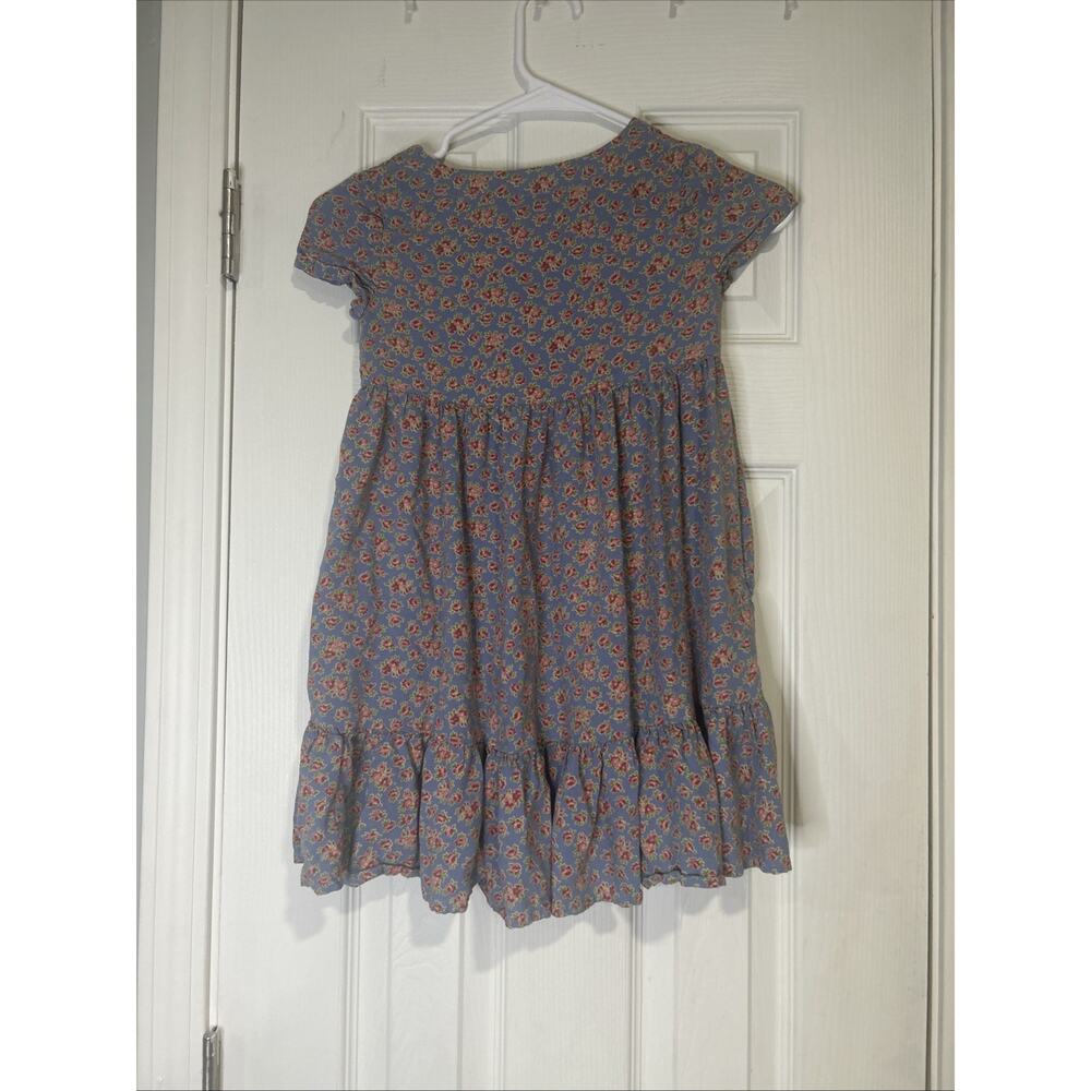 Polo Ralph Lauren Girls Size 7 Blue Floral Button Front Ruffle Hem Dress Pockets - Picture 7 of 9